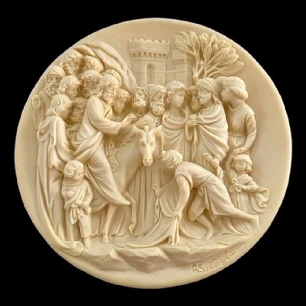 Vintage 1987 Studio Dante Volteradici Christ Entry Jerusalem Alabaster Plate 8.5